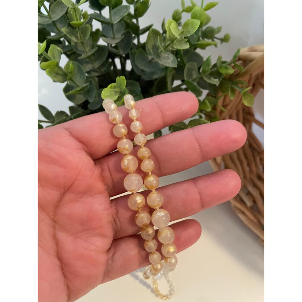 Vintage Double Strand Pearl & Art Glass Necklace | Ornate Floral Clasp - Picture 5 of 6